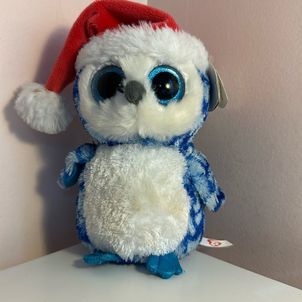Ty Beanie Baby Owl Icicles with Santa Hat Tags